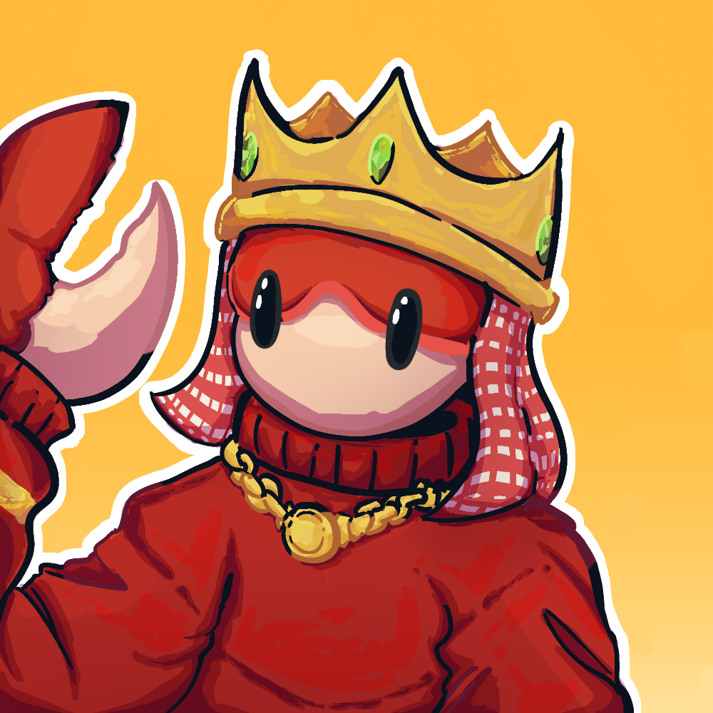 CrabbyMC’s original red crab character wearing a gold crown, on a golden-yellow background